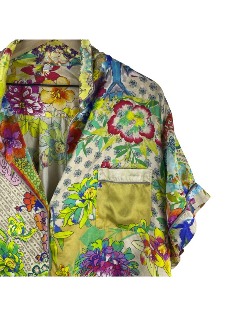 Johnny Was Aero Jules 100% Silk Floral Patchwork Womens Button Down Blouse Large - Picture 3 of 12
